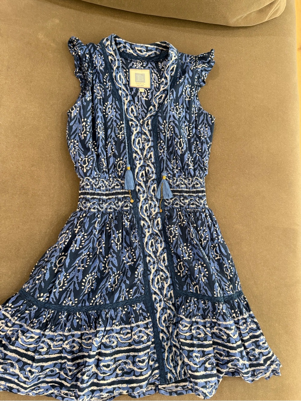 Bell, Light Blue and Cream Printed Tie-Front Blouse